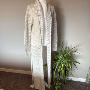 One Grey Day Duster wool/silk open Knit‎ Sweater long length SZ S neutral costal